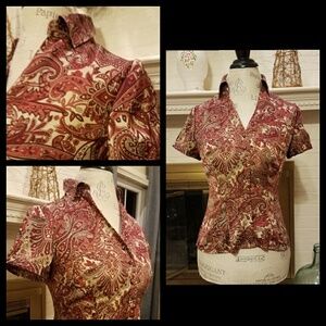 2/$20 LOFT Ann Taylor Pretty Paisley Button-front Top Shirt 4 petite 4P